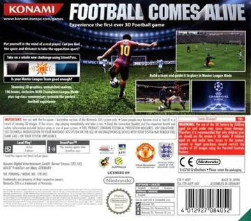 Pro Evolution Soccer 2011 3D (Usa) box cover back